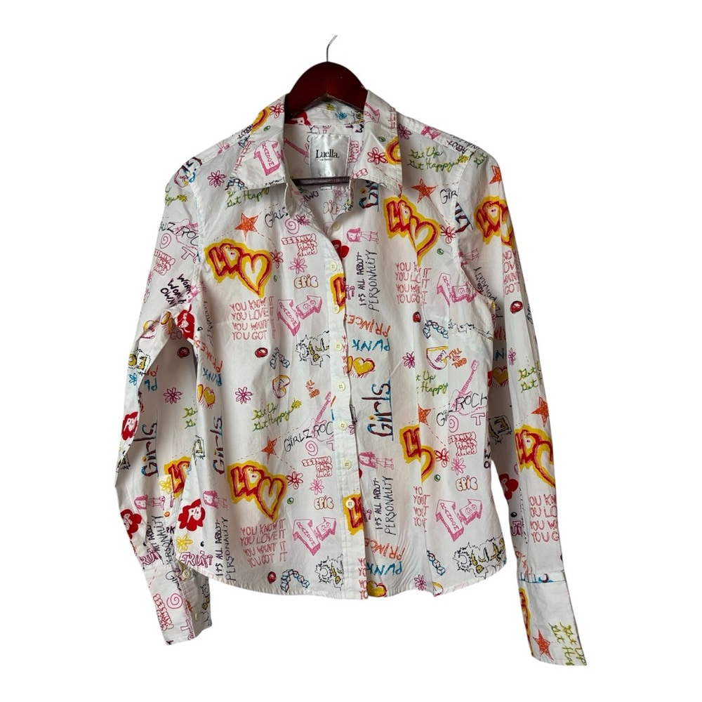 Target Luella For White Graffiti Shirt Button Down 100 % cotton size L